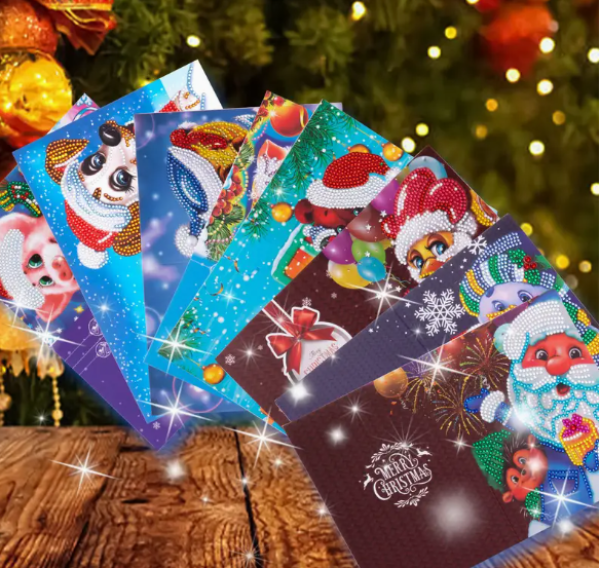 Diamond Painting 8-teiliges Diamant-Kunst-Malerei-Weihnachtskarten mit Tiermuster
